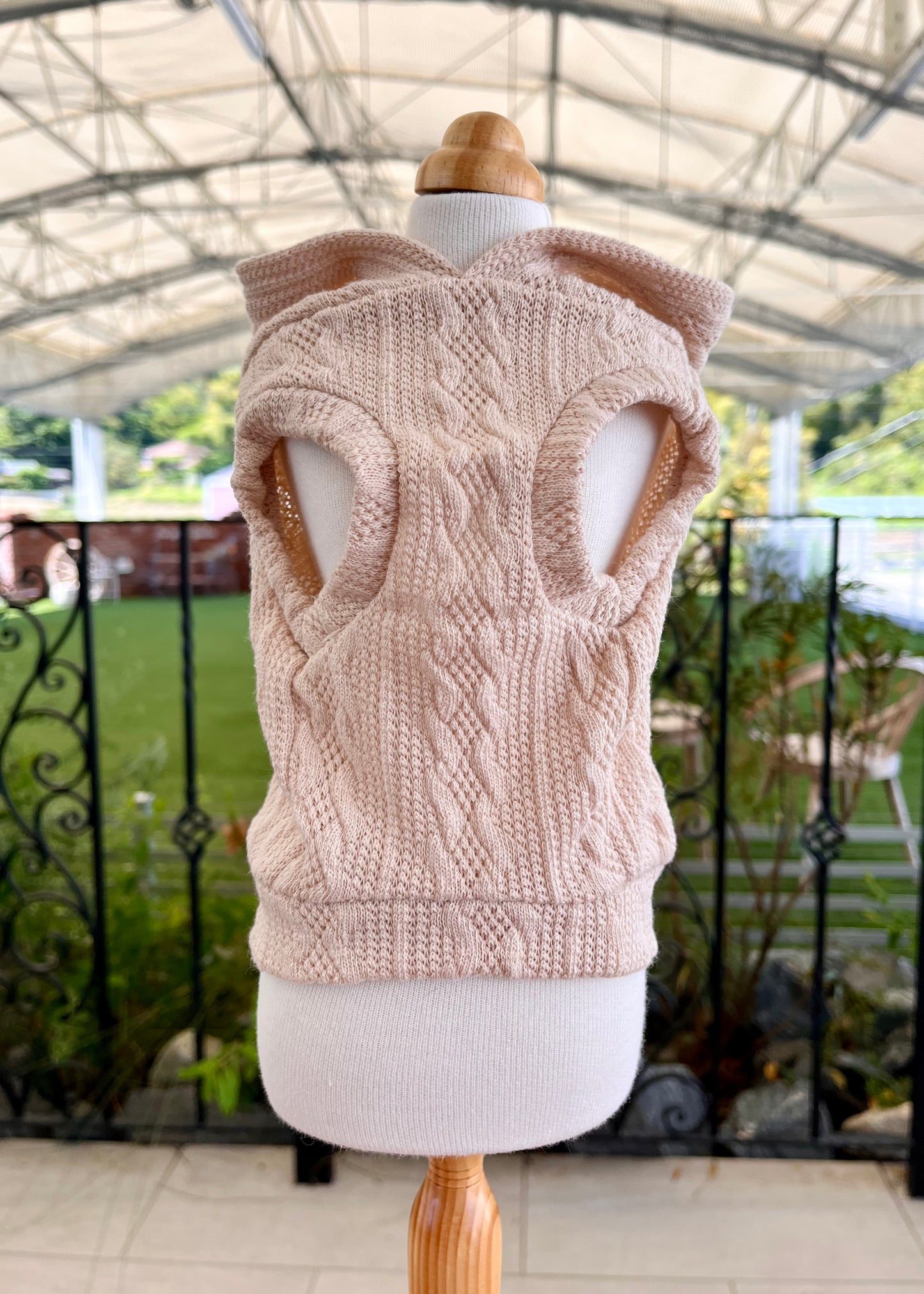 KnitHoodVest/ホワイト・ベージュ